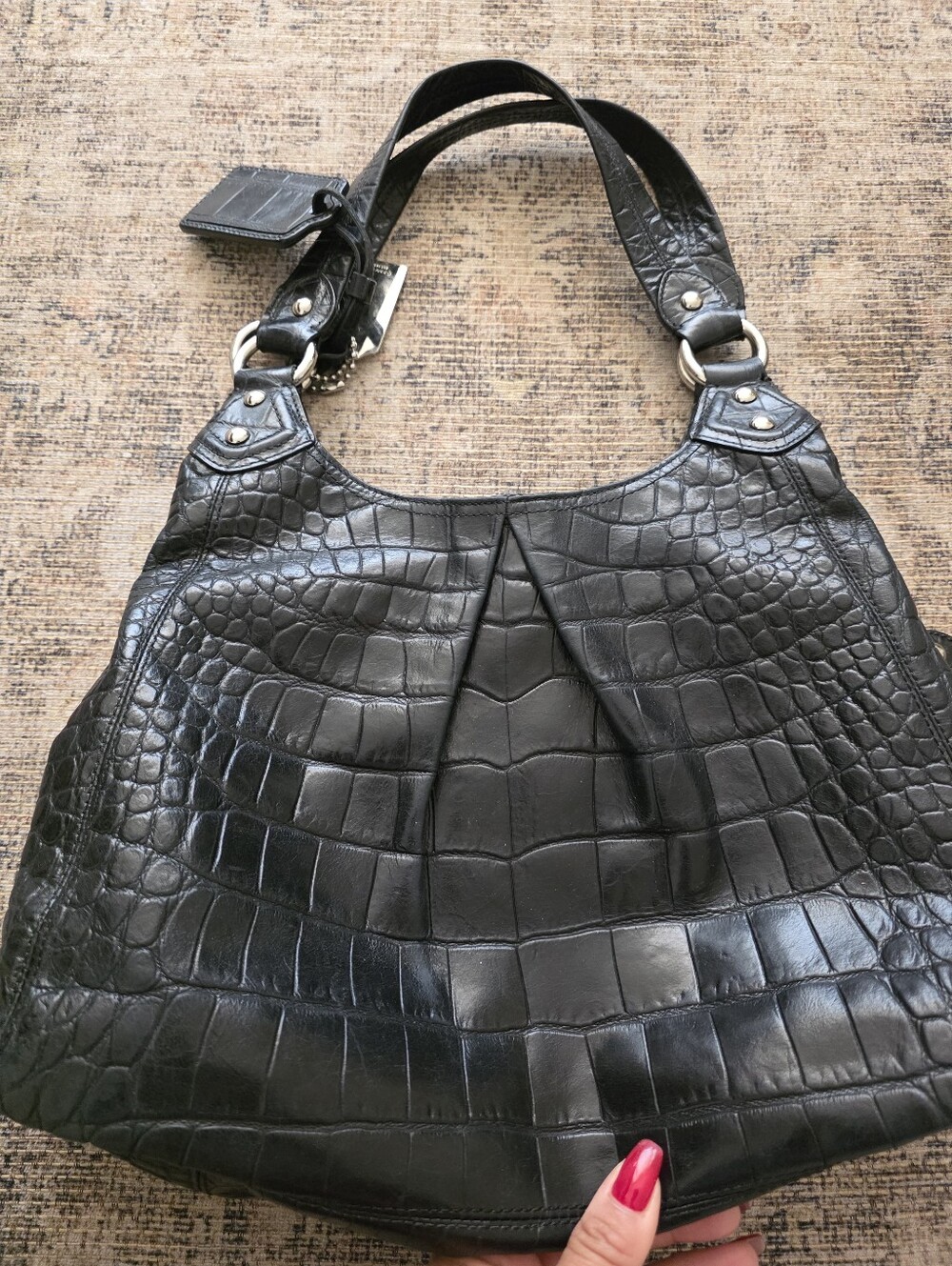 💞TAKING TO CONSIGNMENT💞Coach Black Croc-Embossed Leather Shoulder Bag - Picture 3 of 15